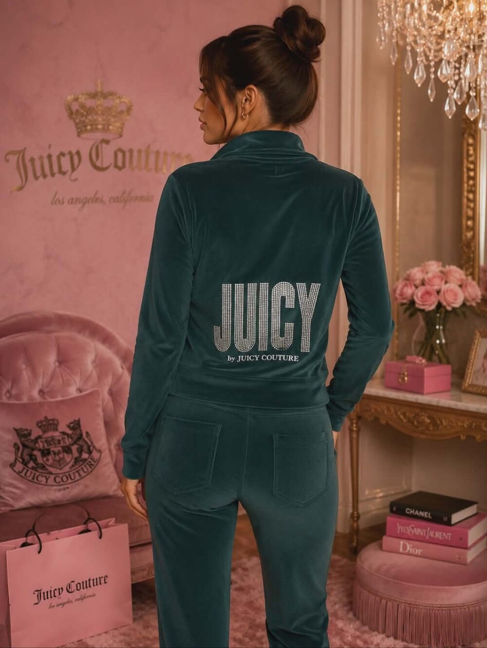 Juicy Couture Hunter Green Soft Velour Jacket Size Large Beautiful!!!